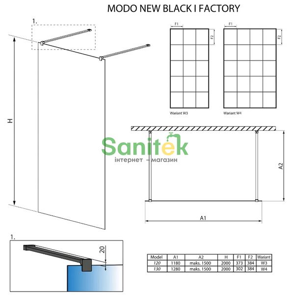 Душова кабіна Radaway Modo New Black I Factory 120 Walk-In (388124-54-57) чорний профіль/скло прозоре 271941 фото