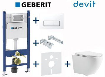 Комплект інсталяції Geberit Duofix 458.126.00.1+115.119.11.1 з унітазом Devit Universal 3020162 Clean Pro з сидінням soft-close quick-fix 724438 фото