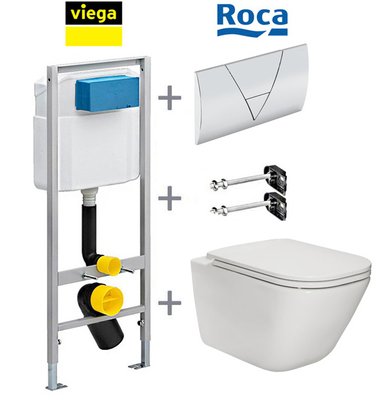 Комплект инсталляции Viega Standart 673192 с унитазом Roca Gap Clean Rim A34H470000 с сиденьем Slim Soft Closing 371912 фото