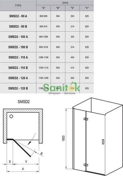 Душові двері Ravak SmartLine SMSD2-120 B-R (0SPGBA00Z1) хромований профіль/скло Transparent (права) 151761 фото