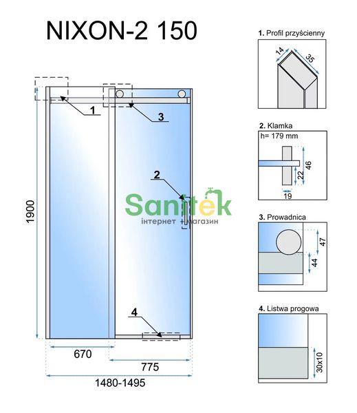 Душові двері Rea Nixon-2 150x190 (REA-K5008) профіль хром/скло прозоре ліва 370861 фото