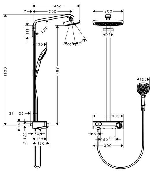 Душевая система Hansgrohe Raindance Select E 300 2jet ST Showerpipe EcoSmart 27283000 с термостатом (хром) 129515 фото