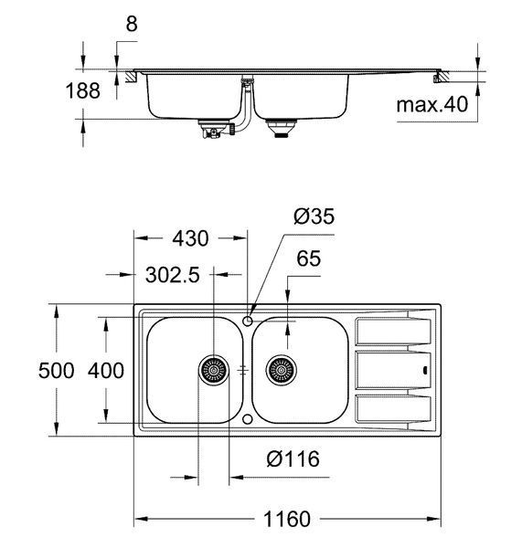 Кухонная мойка Grohe K400 116x50 (31587SD0) 240522 фото