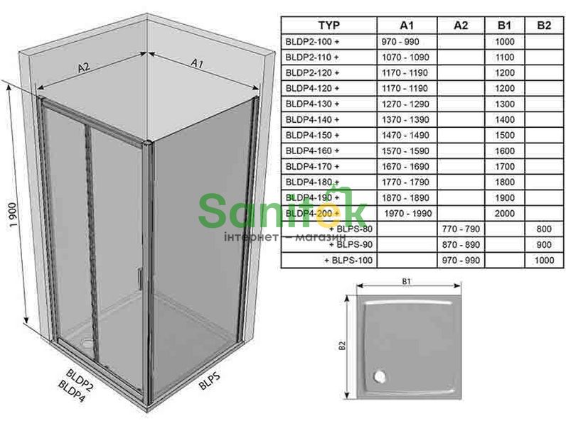 Душова кабіна Ravak Blix BLDP4+BLPS 170x90 (0YVV0100ZG+9BH70100ZG) білий профіль/скло Grape 280121 фото