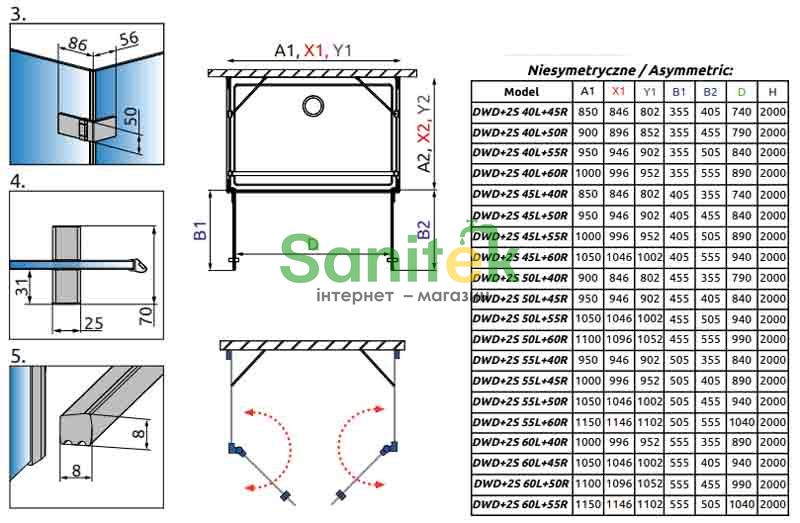 Душевая кабина Radaway Arta DWD+2S 95x70 (386050-03-01L+386053-03-01R+386109-03-01+386109-03-01) профиль хром/стекло прозрачное 268003 фото