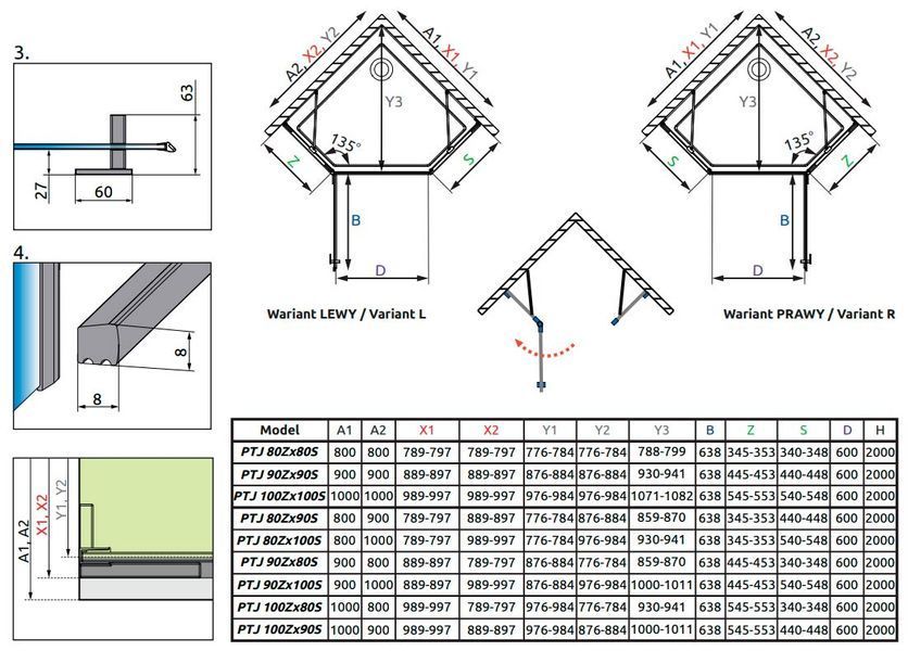 Бічна стінка Radaway Essenza Pro PTJ 100x80 (10100800-01-01) профіль хром/скло прозоре 372237 фото