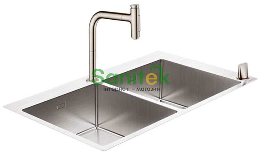 Кухонная мойка Hansgrohe C71-F765-10 ST (43203800) + Смеситель для кухни Hansgrohe Metris Select M71 73818800 с душем 305024 фото