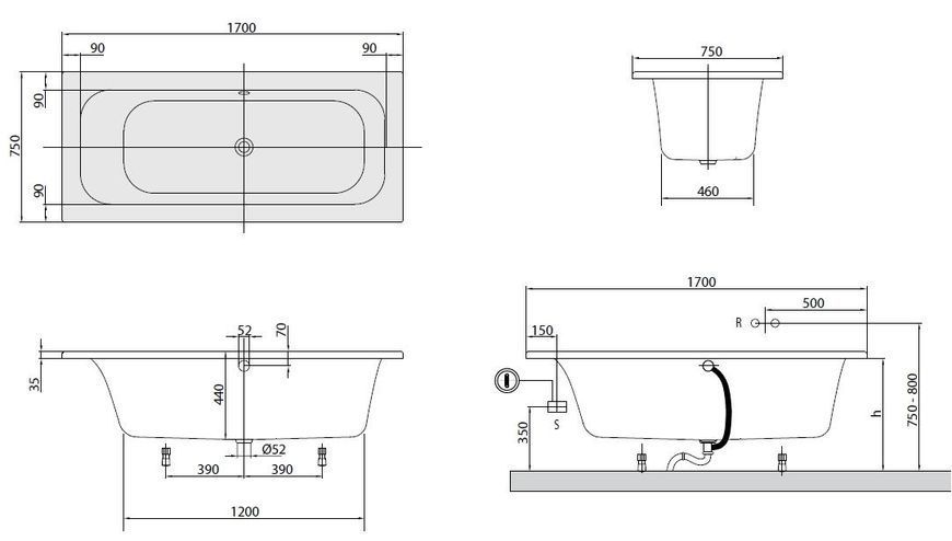 Ванна акриловая Villeroy&Boch Loop & Friends 170x75 (UBA170LFS2V-01) 152782 фото