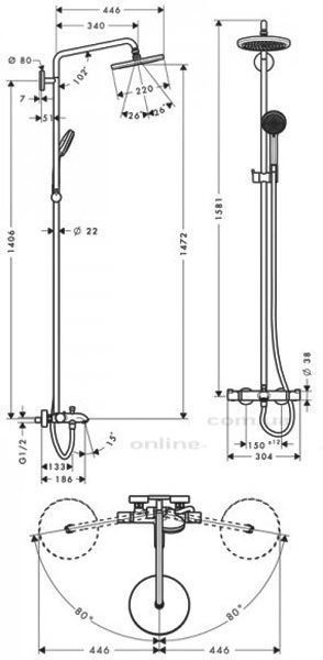Душевая система Hansgrohe Croma 220 Showerpipe 27223000 с термостатом (хром) 92371 фото