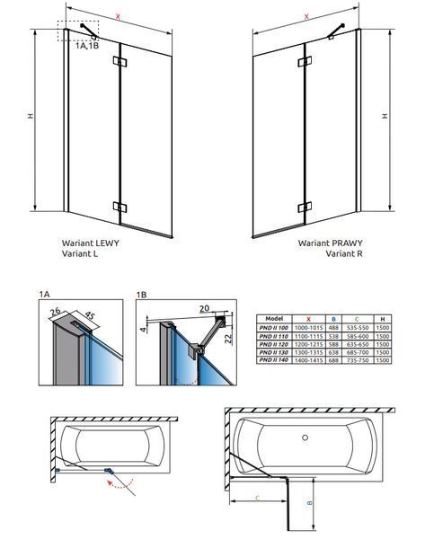 Шторка для ванни Radaway Essenza New PND II 130 L (10002130-01-01L) профіль хром/скло прозоре 281075 фото