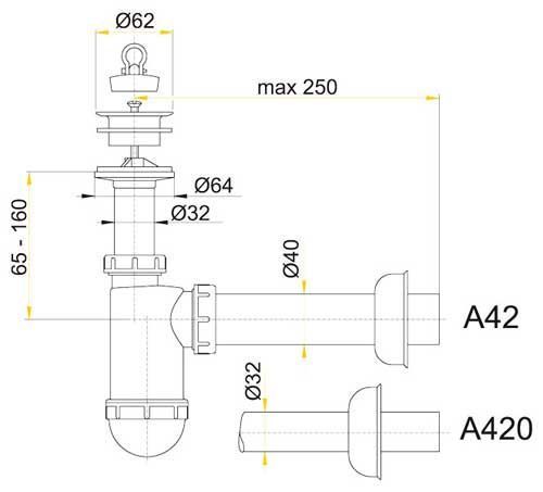 Сифон для умивальника Alcaplast A42 72341 фото