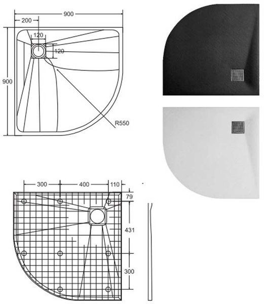 Душовий піддон Besco Vexo 90x90 BVB-90-90-P із сифоном (чорний) 680179 фото