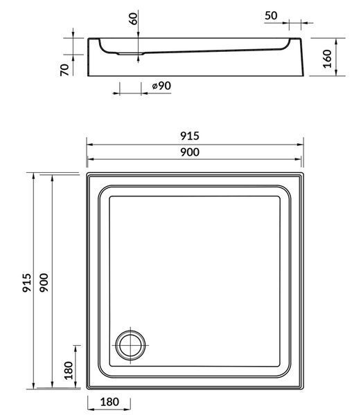 Душевой поддон Cersanit Tako 90x90x16 (S204-012) квадратный 492182 фото