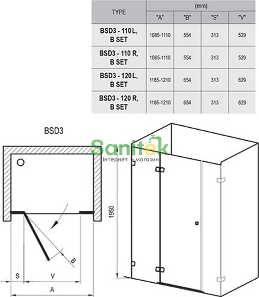 Душові двері Ravak Brilliant BSD3-120 L+B SET хромоване кріплення/скло Transparent (ліва) 151558 фото