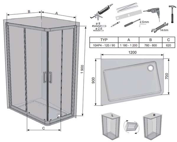 Душевая кабина Ravak 10&deg; 10AP4-120x90 (0ZVG70U00Z1) сатиновый/прозрачное стекло 163818 фото