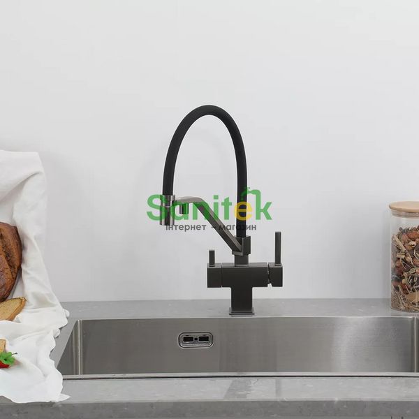 Смеситель для кухни Gappo G4395-69 с душем и подключением питьевой воды (Gungrey/серый) 927241 фото