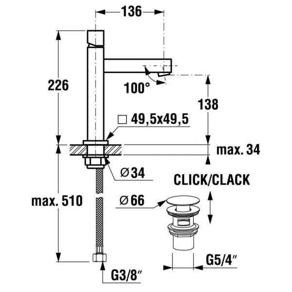 Смеситель для умывальника Jika Cubito H3114280040021 Click-Clack (хром) 132464 фото