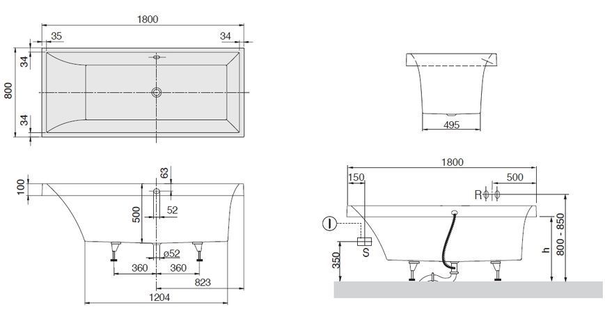 Ванна квариловая Villeroy&Boch Squaro 180x80 (UBQ180SQR2V-01) 120431 фото