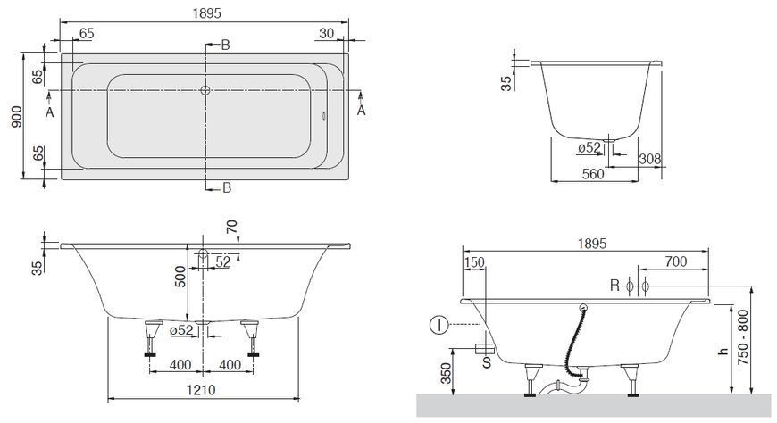 Ванна акрилова Villeroy&Boch Omnia Architectura 190x90 (UBA199ARA2V-01) 152858 фото