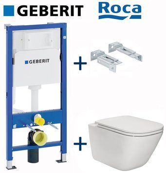 Комплект инсталляции Geberit Duofix Basic Delta 458.103.00.1 с унитазом Roca Gap Clean Rim A34H470000 с сиденьем Slim Soft Closing 494342 фото