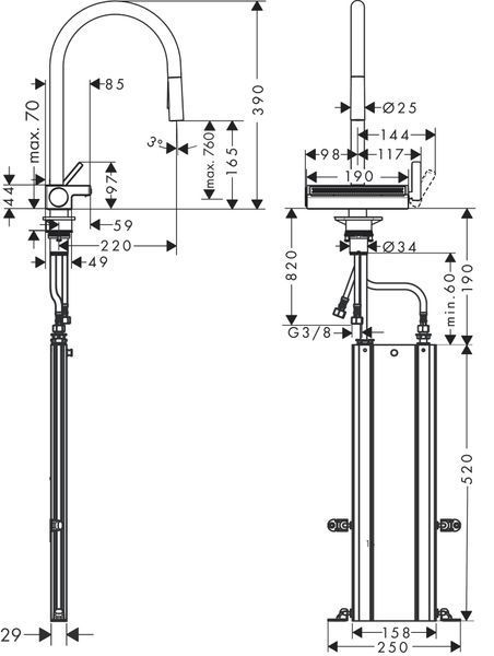 Змішувач для кухні Hansgrohe Aquno Select M81 170 73831670 з лійкою 3 режими (чорний матовий) 377212 фото