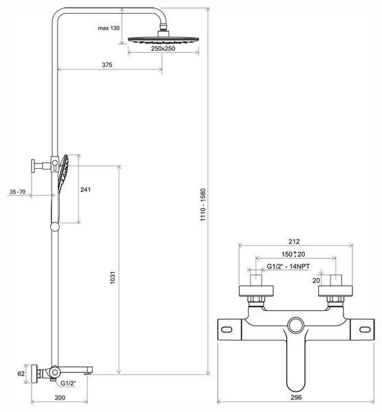 Душевая система Ravak Termo 300 TE 092.00CR/WH/150 X070098 с термостатом (хром/белый) 130959 фото