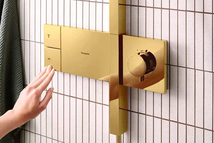 Душова система Hansgrohe Raindance Alive Q 340/210 1jet ShowerSelect Comfort 24580990 із термостатом (золото) 987230 фото