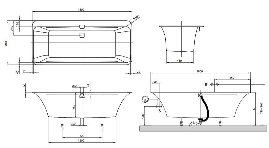 Ванна кварилова Villeroy&Boch Squaro Edge 180x80 (UBQ180SQE7DV-01) 120437 фото