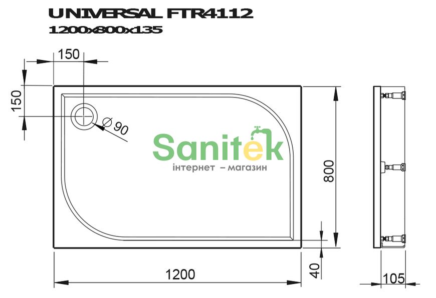 Душовий піддон Devit Universal 120x80 (FTR4112) з сифоном ніжками та панеллю 311888 фото