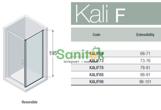 Душова кабіна Novellini Kali 90x100 (KALIG86-1B+KALIF98-1B) профіль сріблястий/скло прозоре 305424 фото