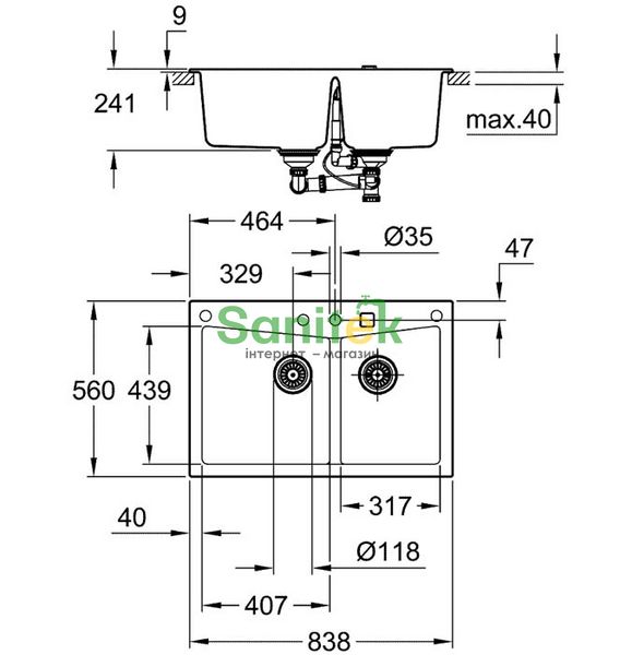 Гранітна мийка Grohe K700 Sink 90 -C 83,8/55,9 2.0 (31657AT0) сірий граніт 354744 фото