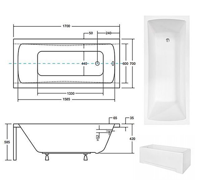 Ванна акрилова Besco Optima 170x70 (WAO-170-PK) без ніжок 371545 фото