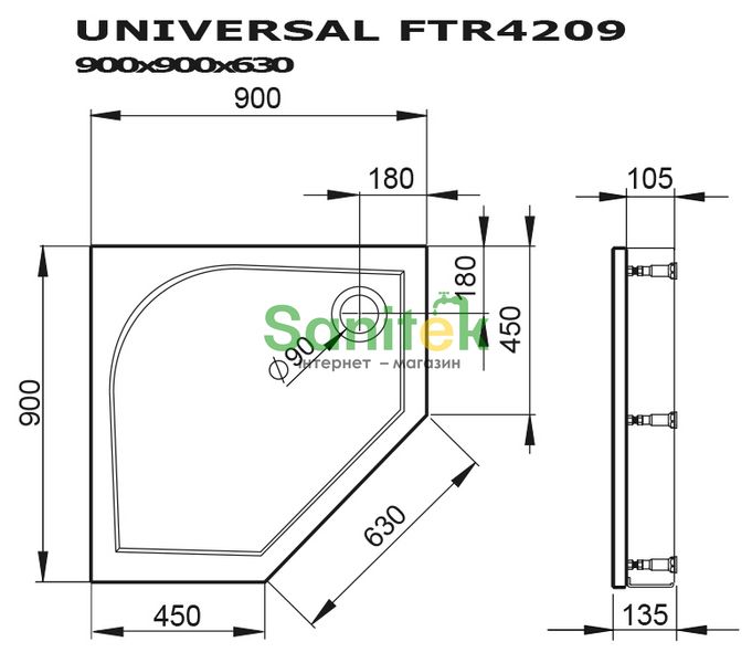 Душовий піддон Devit Universal 90x90 (FTR4209) з сифоном ніжками та панеллю 311833 фото