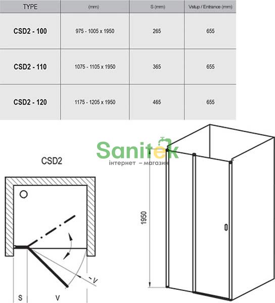 Душові двері Ravak Chrome CSD2-120 (0QVGCU00Z1) сатиновий профіль/скло Transparent 151570 фото