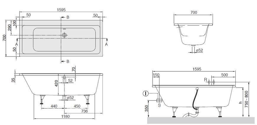 Ванна акриловая Villeroy&Boch Subway 160x70 (UBA167SUB2V-01) 152876 фото