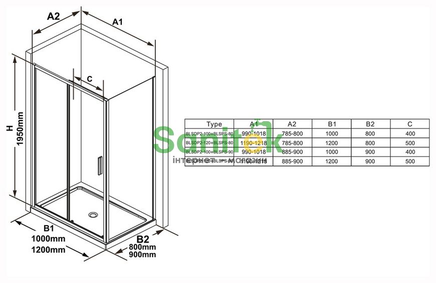 Душевая кабина Ravak Blix Slim BLSDP2+BLSPS 100x90 (X0PMA0C00Z1+X9BM70C00Z1) полированный профиль/стекло Transparent 279761 фото