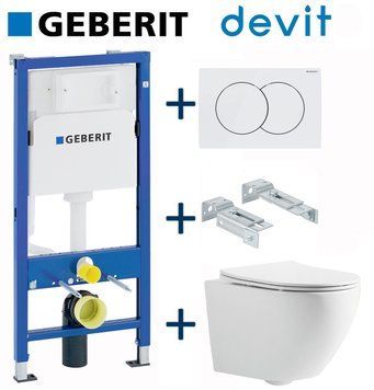 Комплект інсталяції Geberit Duofix 458.103.00.1+115.107.11.1 з унітазом Devit Universal 3020162 Clean Pro з сидінням soft-close quick-fix 730147 фото