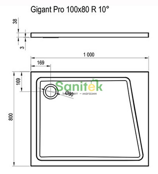 Душовий піддон Ravak Gigant Pro 10° 100x80 R (XA05A40101P) правий 163940 фото