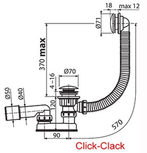 Сифон для ванни Ravak 570 C-C K/K Click Clack (X01377) хром 4369 фото