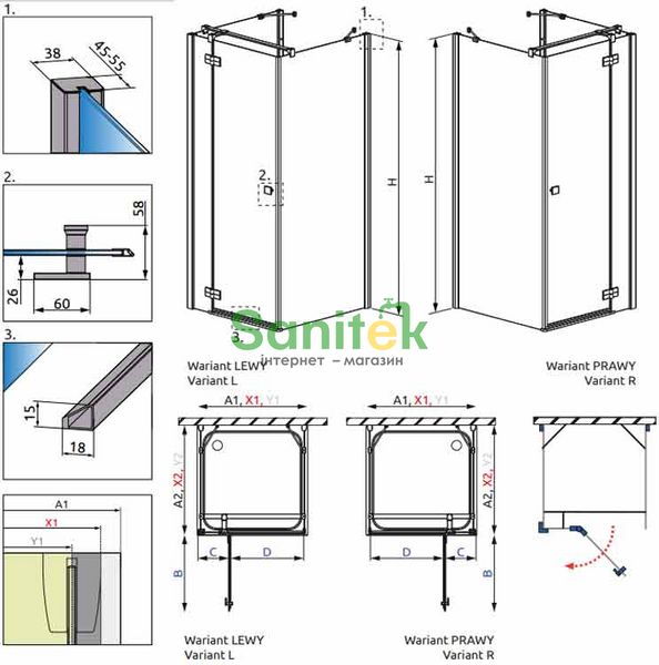 Боковая стенка Radaway Almatea KDJ+S/R2 90x100x90 (31554-01-01R2) профиль хром/стекло прозрачное 209772 фото