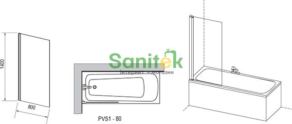 Шторка для ванны Ravak Pivot PVS1-80 (79840U00Z1) сатиновый профиль/стекло Transparent 151465 фото