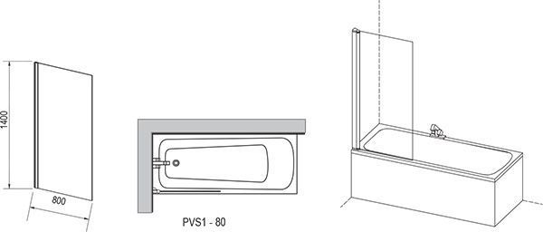 Шторка для ванни Ravak Pivot PVS1-80 (79840U00Z1) сатиновий профіль/скло Transparent 151465 фото