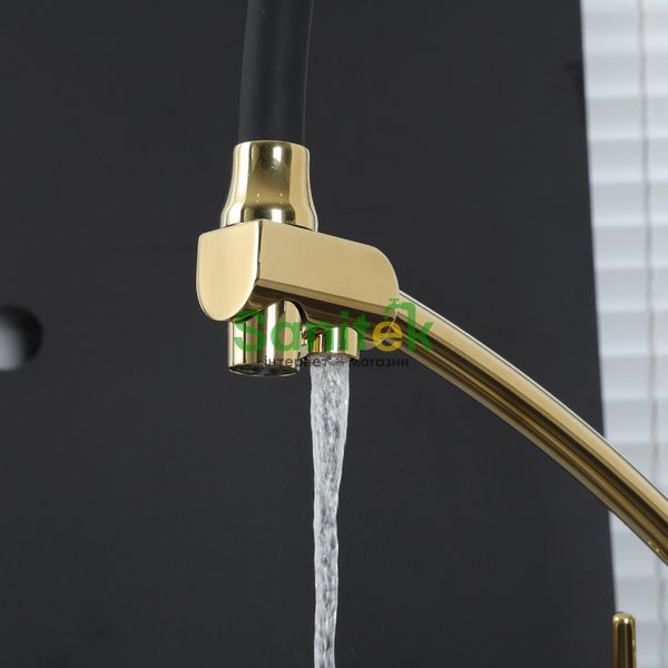 Смеситель для кухни Gappo G4398-13 с душем и подключением питьевой воды (золото/чёрный) 927245 фото