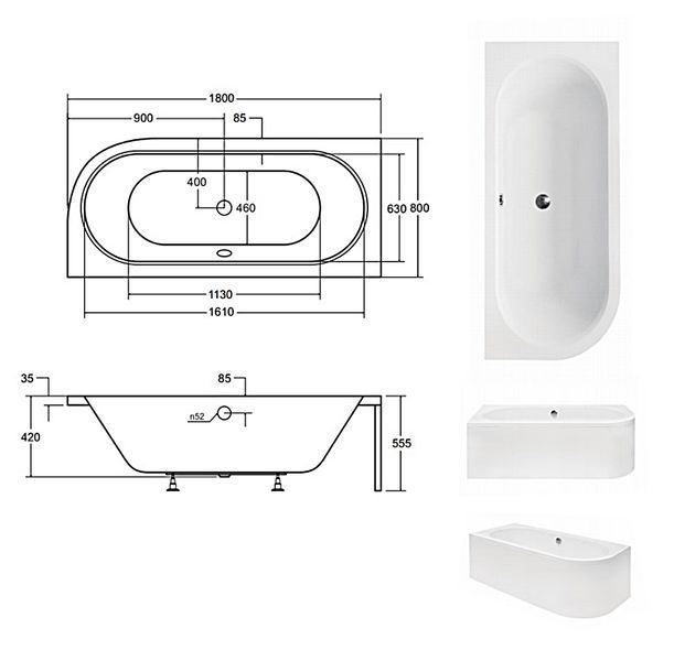 Ванна акриловая Besco Avita 180x80 (WAV-180-NL) левая без ножек 379677 фото