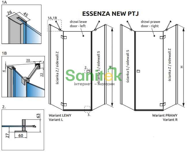 Бічна стінка Radaway Essenza New PTJ 100x80 (385054-01-01) профіль хром/скло прозоре 208091 фото