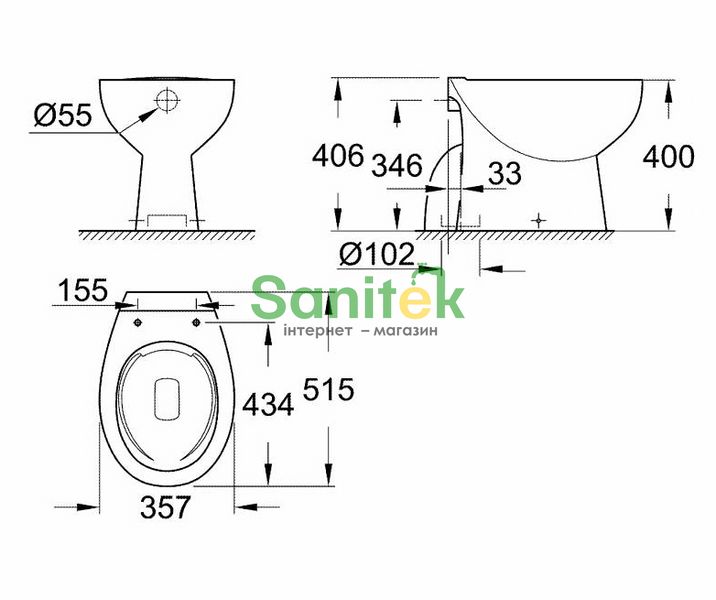 Унитаз напольный Grohe Bau Ceramic Rimless 39431000 вертикальный 277205 фото