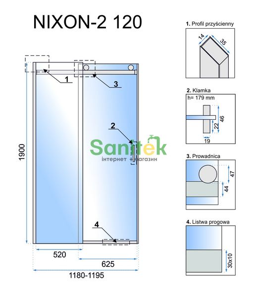 Душові двері Rea Nixon-2 120x190 (REA-K5003) профіль хром/скло прозоре права 370953 фото