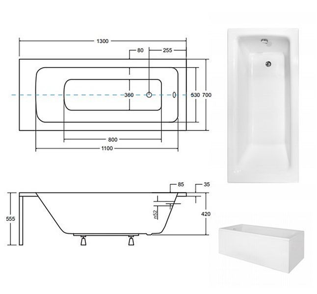 Ванна акриловая Besco Talia 130x70 (WAT-130-PK) без ножек 371649 фото