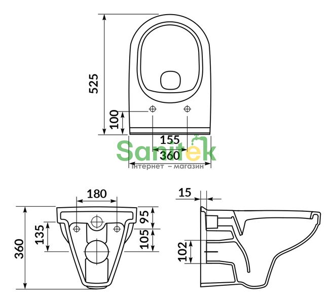 Унітаз підвісний Cersanit Zip Simple On (471) S701-565 з сидінням Soft Close (дюропласт) 695195 фото