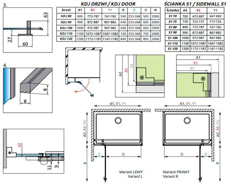 Душевая кабина Radaway Essenza New Black KDJ 80x75 R (1385043-54-01R/1384049-01-01) чёрный профиль/стекло прозрачное правая 1007574 фото
